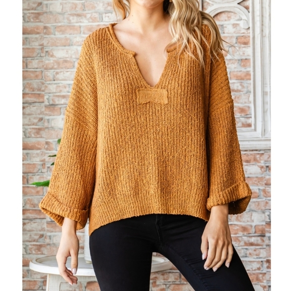 #46284 🛑S,M,L  Fabulous Boho Neck Slit Sweater Top - Picture 2 of 4